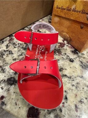 Sun-San Red Kids Leather Sandal with Double Buckle